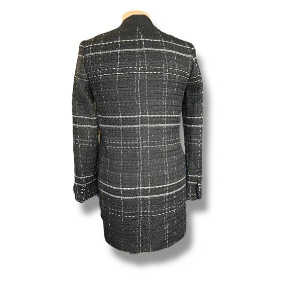Zara Black Checked Tweed Longline Frock Coat Blazer Jacket Women’s XS Boucle - Picture 6 of 10